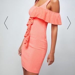 NWT Bebe coral sexy ruffled sweater dress